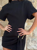 Elegant Chic O Neck Short Sleeves Patchwork Ribbon Vestidos Mini Dress