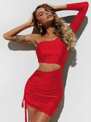 Bodycon Dress Long Sleeve Cut Out Drawstring Shaping Mini Dress