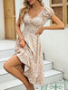 Bohemian Floral Ruffled Sleeves Wrap Waist Mini Knee-Length Sundress