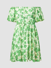 Floral Print Chiffon Lantern Sleeve Off The Shoulder Tie Dress