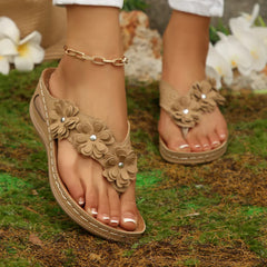 Vintage Flowers Wedges Slippers Lightweight Platform Flip Fops Clip Toe Thick Sole Sandals