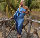 Elegant Tassel One Shoulder Loose Ribbon Full Sleeve Asymmetric Maxi Dress