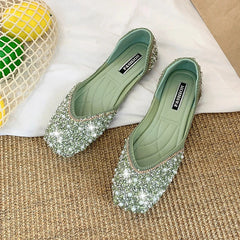 Glitter crystal pearl studs ballet Shoes