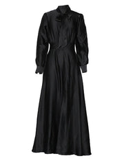 Long Dress Turndown Collar Long Sleeves Polyester Maxi Dress