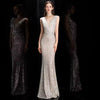 Elegant Mermaid Formal V-Neck Sequin Evening Bodycon Maxi Dress