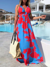 Sleeveless Printed V-Neck Pleated Oversized Lycra Spandex Long Maxi Dresses
