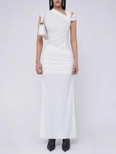 Spliced Folds Diagonal Collar Sleeveless High Waist Temperament Long Dress