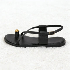 Metal Buckle Decoration Over Toe Flat Sandals Ankle Strap GLADIATOR Sandals Luxury Designer Beach Slippers