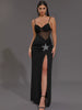 Elegant Knitted V Neck Starfish Mesh Spaghetti Strap Bandage Club Bodycon Maxi Long Dress