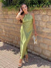 Casual Backless Solid Satin Sleeveless Halter Neck Slim Evening Party Maxi Dress