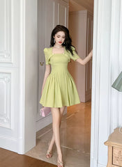 Elegant Formal Vintage Square Collar Slim Mini Short Princess Dress