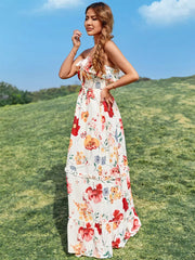 Bohemian Floral Print Sleeveless Resort Wear Maxi Dress