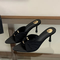 Designer Hollow Out Slippers Pointed Toe Thin Heel
