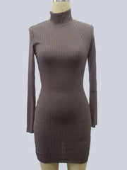 Knitted Charming High Collar Long Sleeves Polyester Bodycon Dress