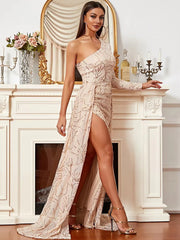 Elegant One Shoulder Sequin A Line Cocktail Party Dress