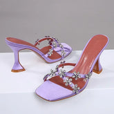 Shiny Crystal Flowers Decorative Sandals Elegant High Heel