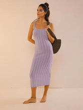 Elegant Backless Beach Style Square Collar Sleeveless Knit Midi Dress
