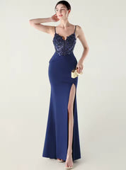 Luxury Elegant Backless Sleeveless Squint Vestidos Split Prom Party Dresses