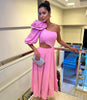 Casual One-Shoulder Appliques With Flower Sloping Shoulder Single Sleeve Waist Large Strapless Dropped Maxi Dress
