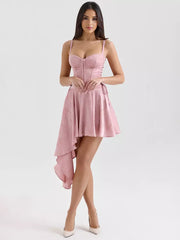 Asymmetrical Hem Backless Daily Casual Mini Party Dress