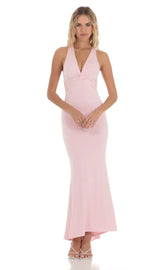 Twist V-Neck Maxi Dress In Pink