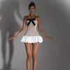 Elegant Chest Wrapping Knitted Lace Bow Print Sleeveless Mini Dress