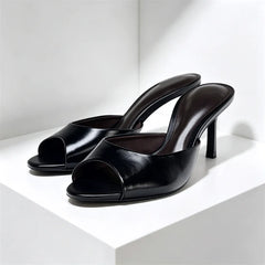 Peep Toe Soft Leather Slippers Elegant High Heel