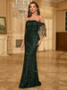Casual Tassel Sequin Sleeve Tassel Floor-Length Glitter Sequin Formal Dress