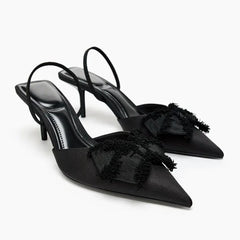 Black Butterfly Knot Decoration Slingback High Heel