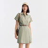 Vintage Casual Wind Lapel Neck Cotton Waisted Work Dress