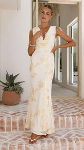 Nikova Maxi Dress - Yellow Embroidery