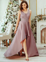 Prom A-Line With Train Satin Fabric Maxi Sash Party Dresses