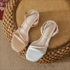 Comfortable Minimalist and Versatile Square Head Open Toe Thick Middle Heel