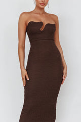 Horizon Strapless Textured Midi Dress Chocolate
