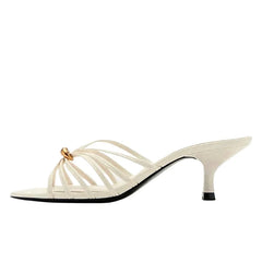 White Narrow Band Design Mid Heel