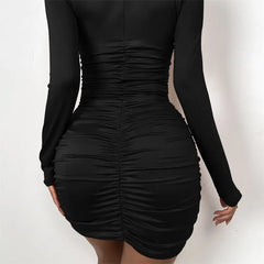 Solid Color Long Sleeve Cut Out Short Dress