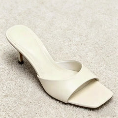 Luxury Wide-Strap Square-Toe Slippers Stiletto Mules Sandals for Ladies High Heel