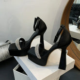 CRYSTAL Buckle Strap Open Toe Sandals Platform High Heel