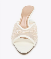 Mesh Pearl Embellished Flowers Slippers Peep Toe Slide Sandals Elegant Heel