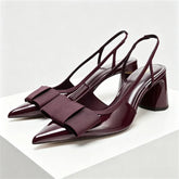 Burgundy Patent Leather Designer Pumps Pointed Toe Chunky High Heel