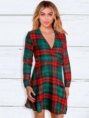 Skater Dresses Christmas Pattern Polyester V Neck Long Sleeves Fit Dress