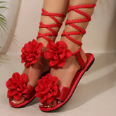 Bohemian Sandals for Flat Soled Lace Up Sandals for Fashionable and Casual with A Thin Sole Heavy Duty Sandals Women