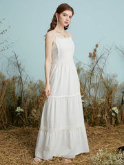 Guipure Lace Adjustable Strap Open Back Zip Maxi Dress