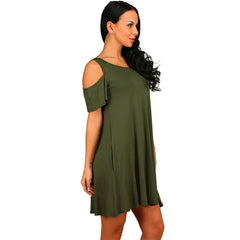Elegant Vintage Off Shoulder Short Sleeve Loose Solid O-Neck A-Line Dress
