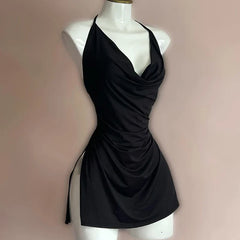 Casual O-Neck Pullover Sleeveless Backless Halter Camisole Bodycon Mini Dress