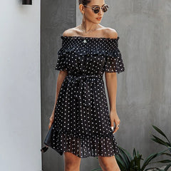 Elegant Ruffle Off Shoulder Sashes Streetwear Mini Dress