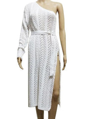 Bodycon Dress Knitted Dress One Shoulder Crochet Split