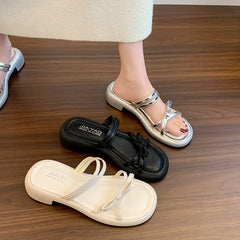 Designer Butterfly-knot Slippers Open Toe Thick Heel