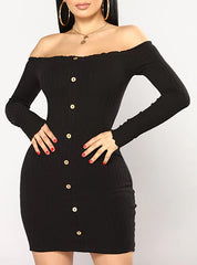 Bare Shoulder Long Sleeve Mini Dress
