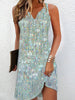 Casual Sleeveless V-neck Button-Up Print Medium Stretch Mini Dress